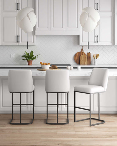 Manhattan Comfort Serena Modern Metal Upholstered Barstool in White - Set of 3