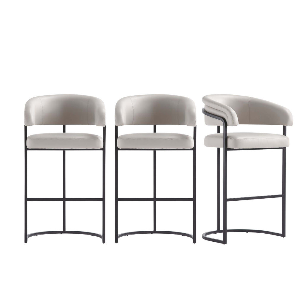Manhattan Comfort Augusta Modern Metal Upholstered Barstool in Light Gray - Set of 3