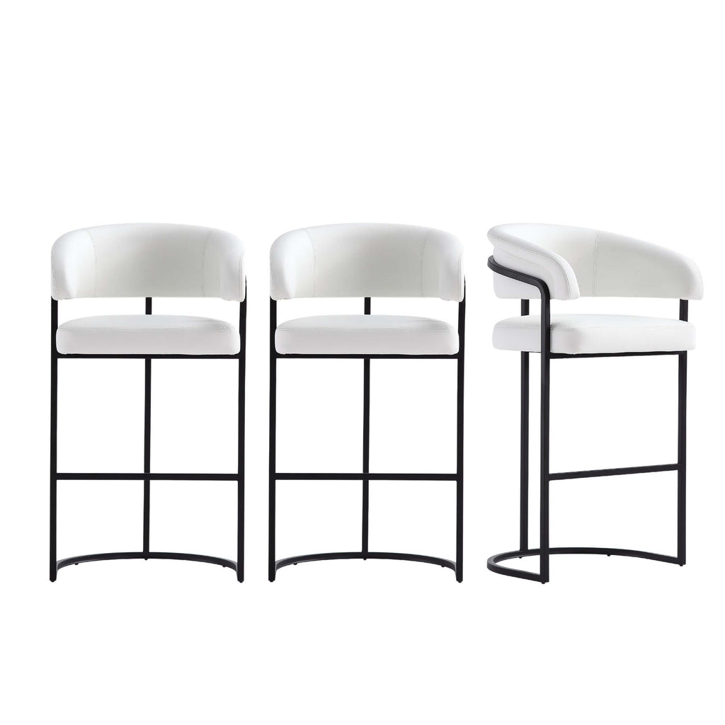 Manhattan Comfort Augusta Modern Metal Upholstered Barstool in White - Set of 3