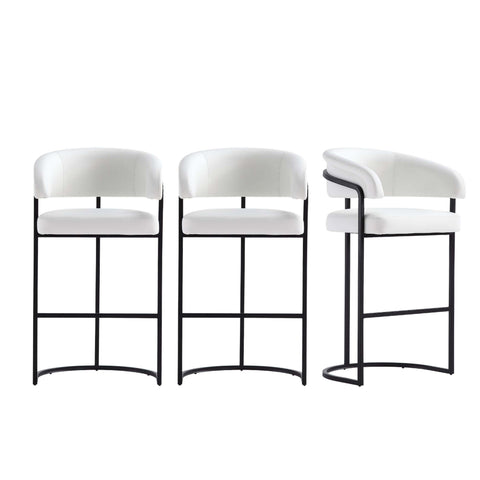 Manhattan Comfort Augusta Modern Metal Upholstered Barstool in White - Set of 3