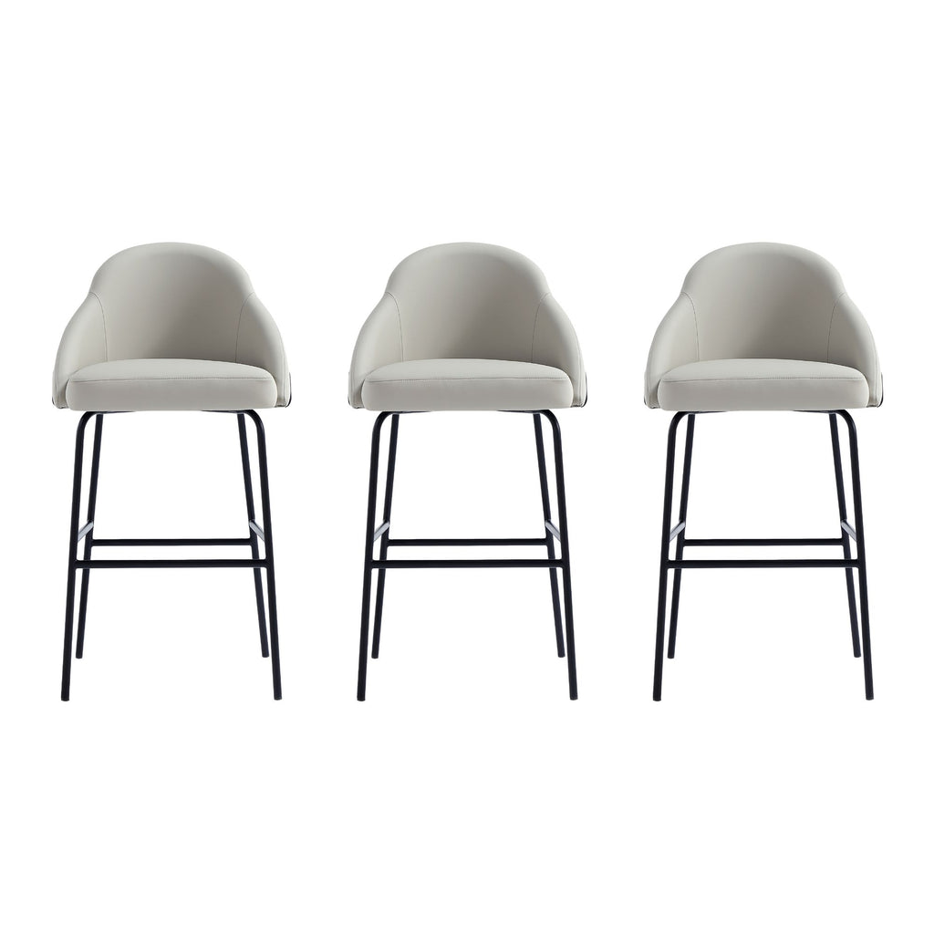 Manhattan Comfort Gracie Modern Metal Upholstered Barstool in Stone Gray and Black - Set of 3