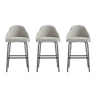 Manhattan Comfort Gracie Modern Metal Upholstered Barstool in Stone Gray and Black - Set of 3