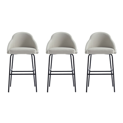 Manhattan Comfort Gracie Modern Metal Upholstered Barstool in Stone Gray and Black - Set of 3