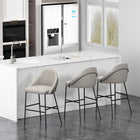 Manhattan Comfort Gracie Modern Metal Upholstered Barstool in Stone Gray and Black - Set of 3