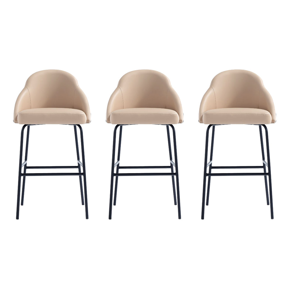 Manhattan Comfort Gracie Modern Metal Upholstered Barstool in Tan and Black - Set of 3
