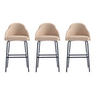 Manhattan Comfort Gracie Modern Metal Upholstered Barstool in Tan and Black - Set of 3
