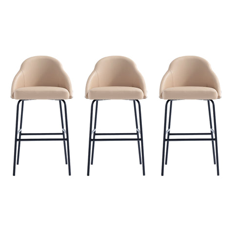 Manhattan Comfort Gracie Modern Metal Upholstered Barstool in Tan and Black - Set of 3