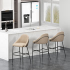 Manhattan Comfort Gracie Modern Metal Upholstered Barstool in Tan and Black - Set of 3