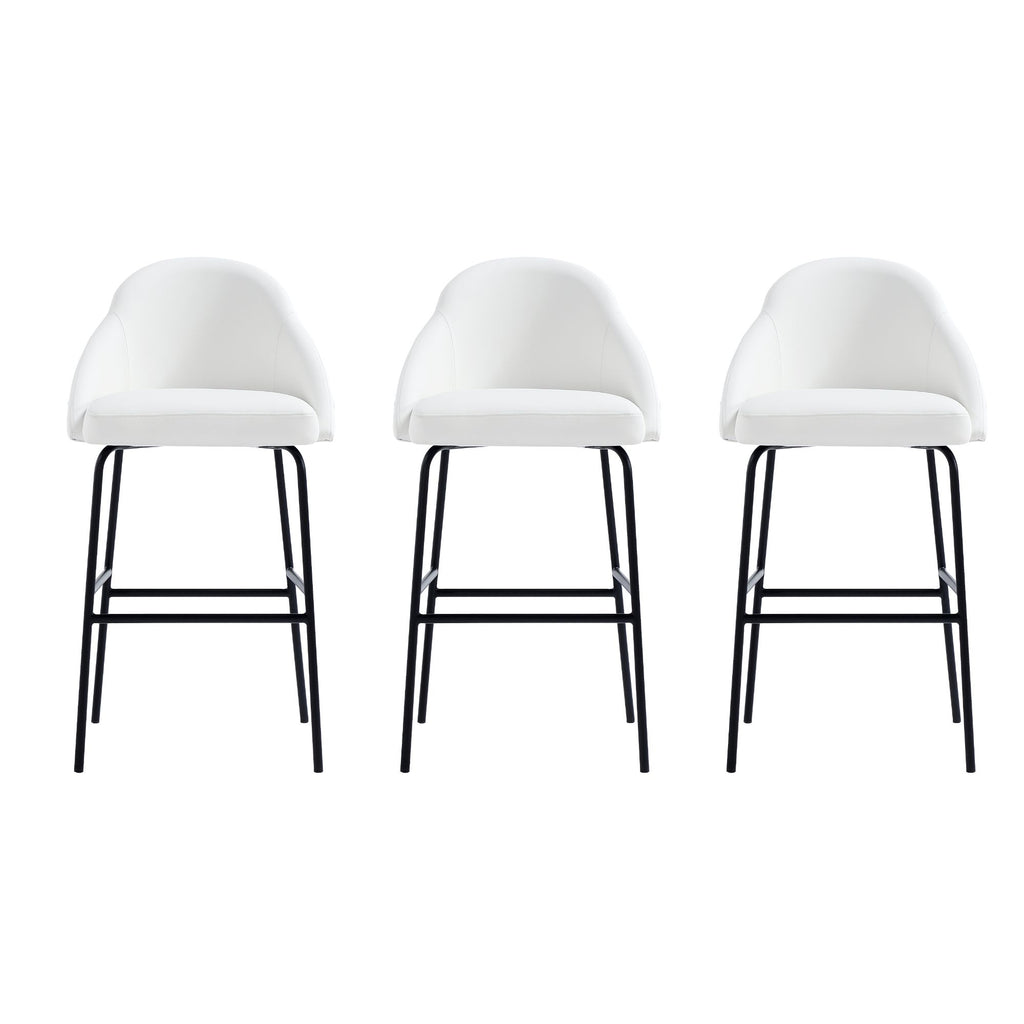 Manhattan Comfort Gracie Modern Metal Upholstered Barstool in White and Black - Set of 3