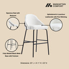 Manhattan Comfort Gracie Modern Metal Upholstered Barstool in White and Black - Set of 3