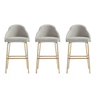 Manhattan Comfort Gracie Modern Metal Upholstered Barstool in Stone Gray and Gold - Set of 3