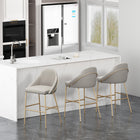 Manhattan Comfort Gracie Modern Metal Upholstered Barstool in Stone Gray and Gold - Set of 3