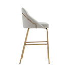 Manhattan Comfort Gracie Modern Metal Upholstered Barstool in Stone Gray and Gold - Set of 3
