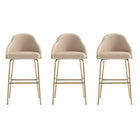 Manhattan Comfort Gracie Modern Metal Upholstered Barstool in Tan and Gold - Set of 3