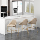 Manhattan Comfort Gracie Modern Metal Upholstered Barstool in Tan and Gold - Set of 3