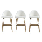 Manhattan Comfort Gracie Modern Metal Upholstered Barstool in White and Gold - Set of 3