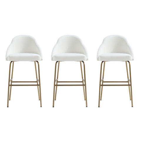 Manhattan Comfort Gracie Modern Metal Upholstered Barstool in White and Gold - Set of 3