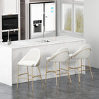 Manhattan Comfort Gracie Modern Metal Upholstered Barstool in White and Gold - Set of 3
