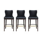 Manhattan Comfort Blair Modern Wood Upholstered Barstool in Black - Set of 3
