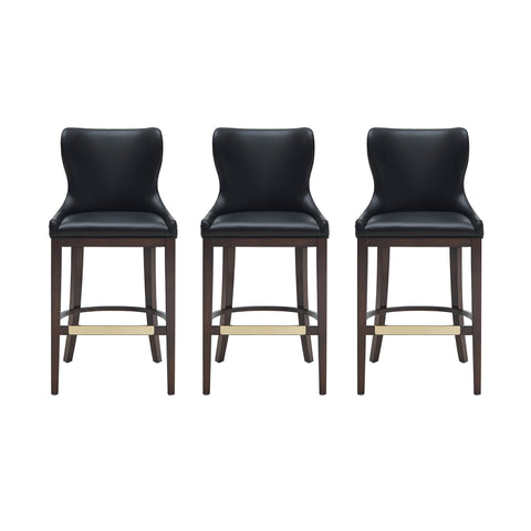 Manhattan Comfort Blair Modern Wood Upholstered Barstool in Black - Set of 3