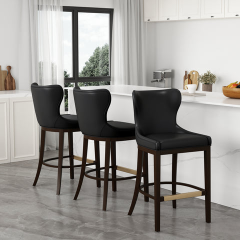 Manhattan Comfort Blair Modern Wood Upholstered Barstool in Black - Set of 3