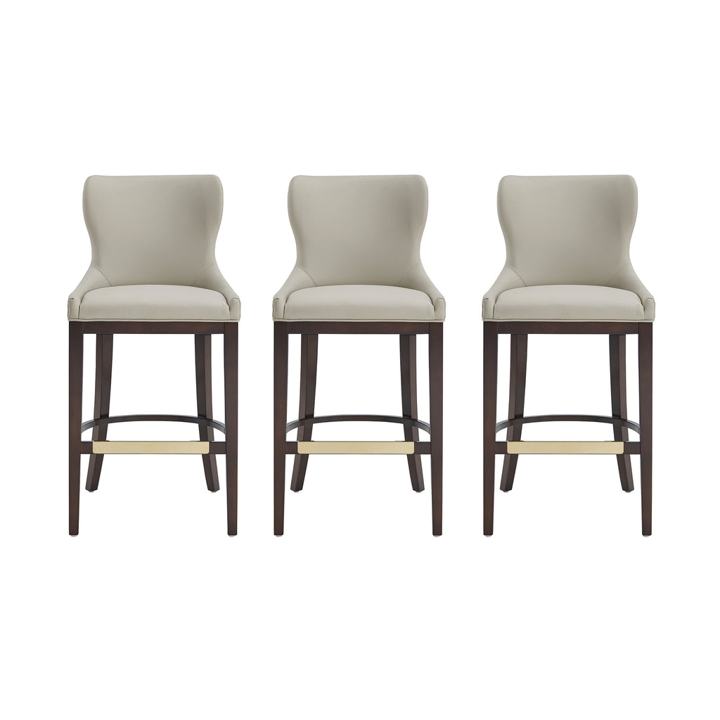 Manhattan Comfort Blair Modern Wood Upholstered Barstool in Stone - Set of 3
