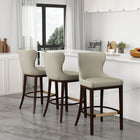 Manhattan Comfort Blair Modern Wood Upholstered Barstool in Stone - Set of 3
