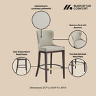Manhattan Comfort Blair Modern Wood Upholstered Barstool in Stone - Set of 3