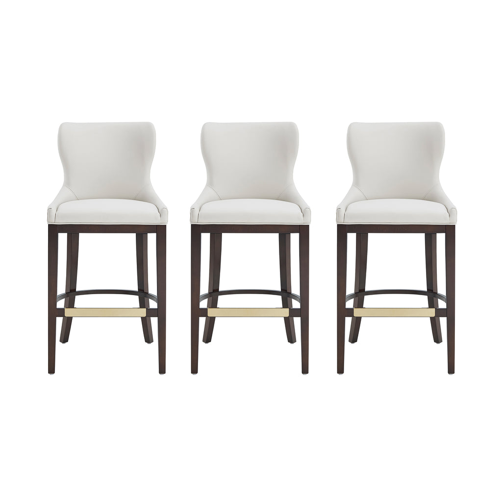 Manhattan Comfort Blair Modern Wood Upholstered Barstool in White - Set of 3