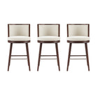 Manhattan Comfort Evalyn Modern Wood Upholstered Barstool in Cream - Set of 3