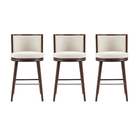 Manhattan Comfort Evalyn Modern Wood Upholstered Barstool in Cream - Set of 3