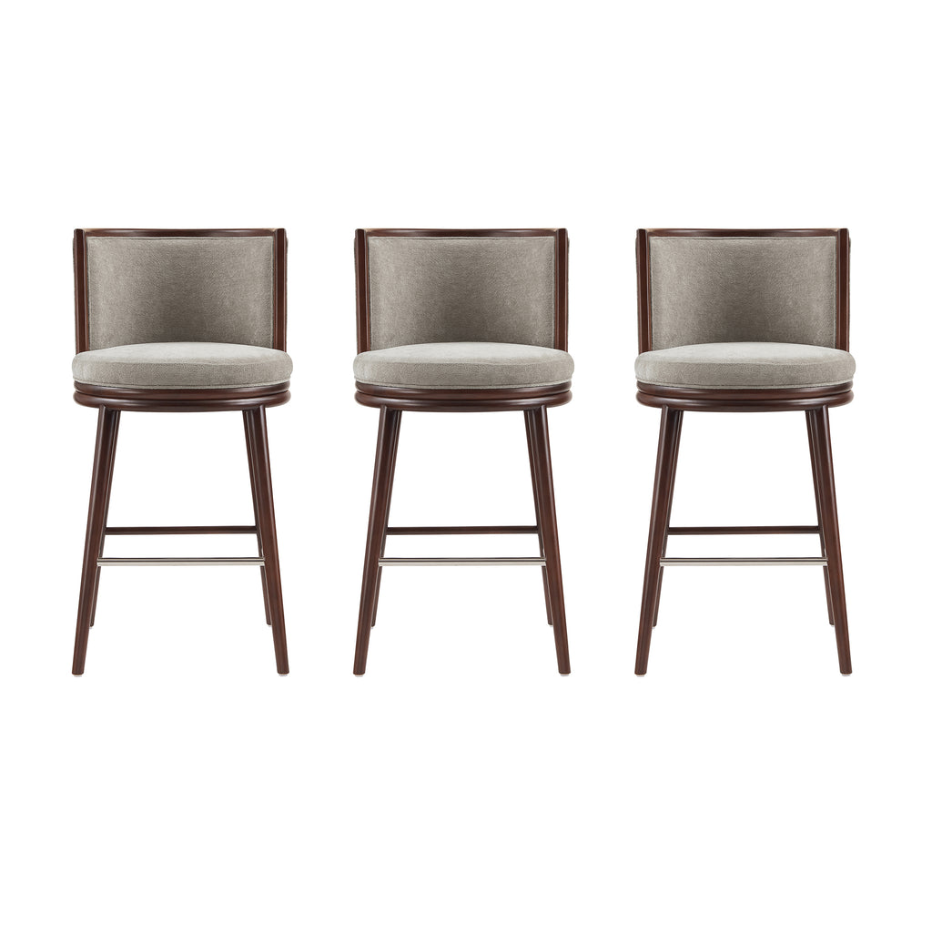 Manhattan Comfort Evalyn Modern Wood Upholstered Barstool in Dove - Set of 3