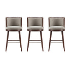 Manhattan Comfort Evalyn Modern Wood Upholstered Barstool in Dove - Set of 3