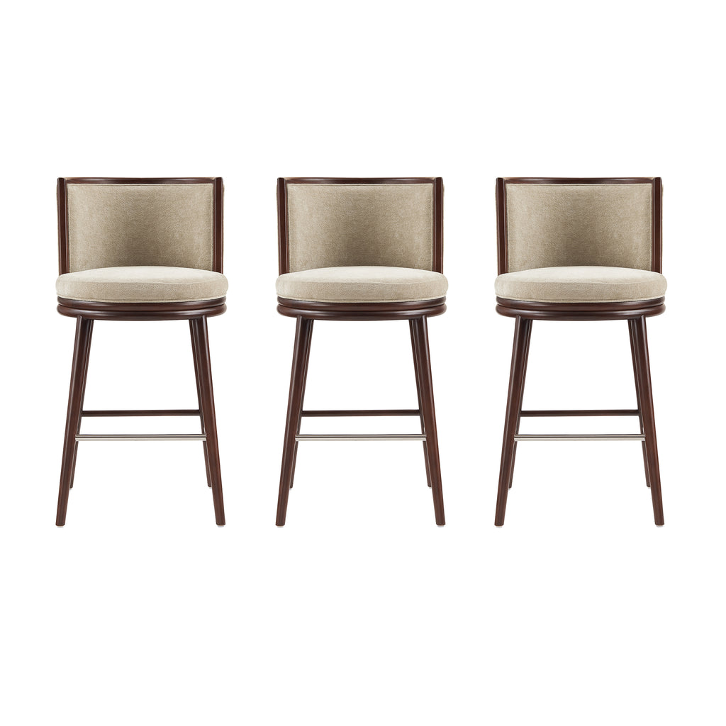 Manhattan Comfort Evalyn Modern Wood Upholstered Barstool in Natural - Set of 3