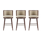 Manhattan Comfort Evalyn Modern Wood Upholstered Barstool in Natural - Set of 3