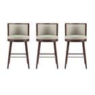 Manhattan Comfort Evalyn Modern Wood Upholstered Barstool in Stone - Set of 3