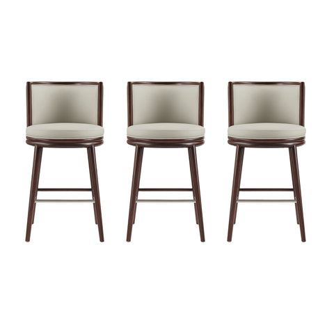 Manhattan Comfort Evalyn Modern Wood Upholstered Barstool in Stone - Set of 3