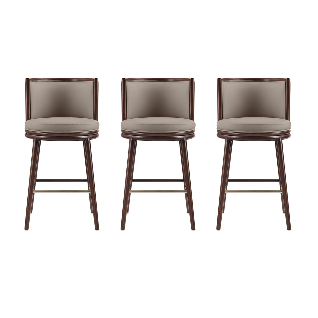 Manhattan Comfort Evalyn Modern Wood Upholstered Barstool in Taupe - Set of 3