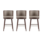 Manhattan Comfort Evalyn Modern Wood Upholstered Barstool in Taupe - Set of 3