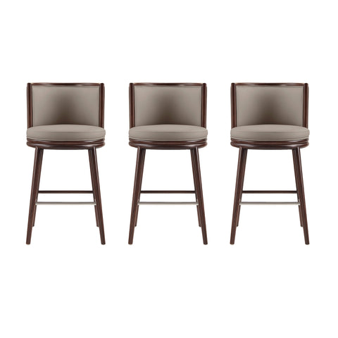 Manhattan Comfort Evalyn Modern Wood Upholstered Barstool in Taupe - Set of 3