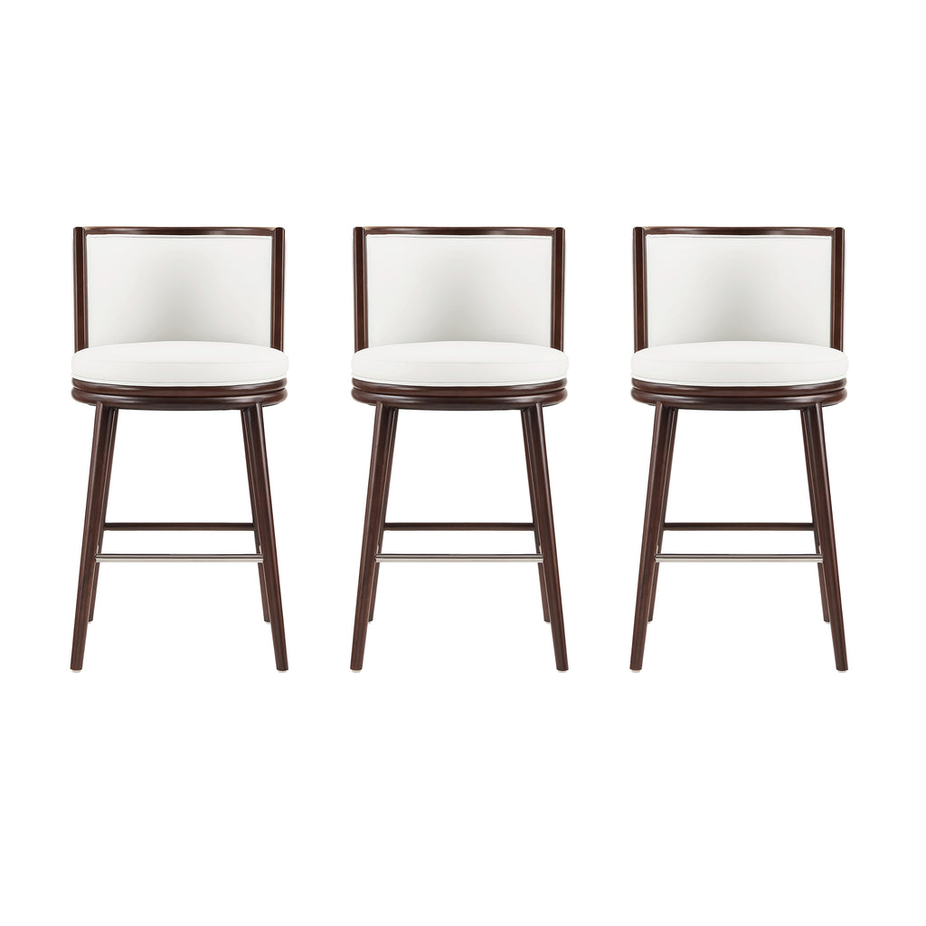 Manhattan Comfort Evalyn Modern Wood Upholstered Barstool in White - Set of 3
