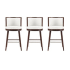 Manhattan Comfort Evalyn Modern Wood Upholstered Barstool in White - Set of 3