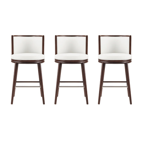 Manhattan Comfort Evalyn Modern Wood Upholstered Barstool in White - Set of 3
