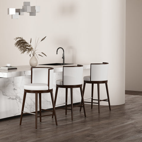 Manhattan Comfort Evalyn Modern Wood Upholstered Barstool in White - Set of 3