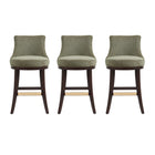 Manhattan Comfort Lucia Modern Chenille Wood Upholstered Barstool in Leaf Green - Set of 3