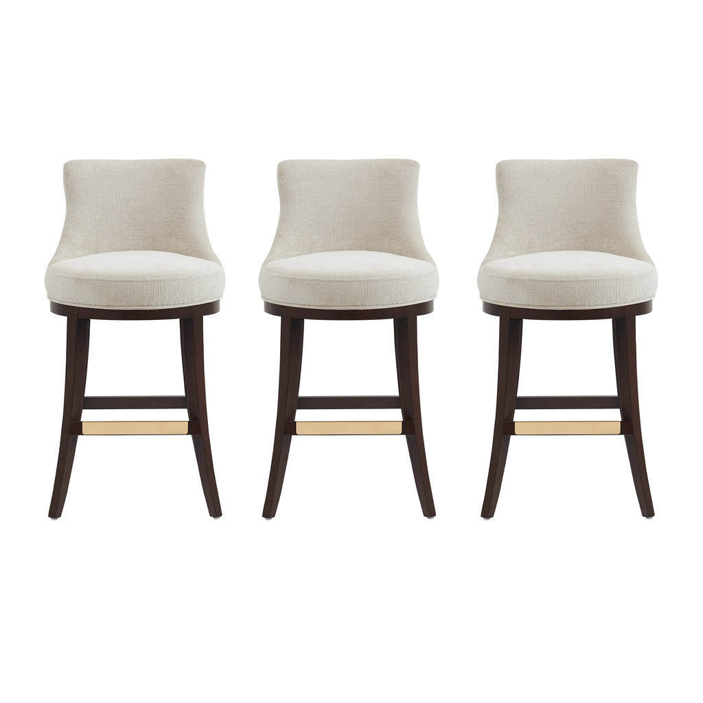 Manhattan Comfort Lucia Modern Chenille Wood Upholstered Barstool in Natural - Set of 3