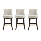 Manhattan Comfort Lucia Modern Chenille Wood Upholstered Barstool in Natural - Set of 3