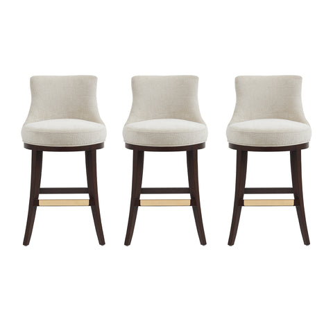 Manhattan Comfort Lucia Modern Chenille Wood Upholstered Barstool in Natural - Set of 3