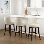 Manhattan Comfort Lucia Modern Chenille Wood Upholstered Barstool in Natural - Set of 3