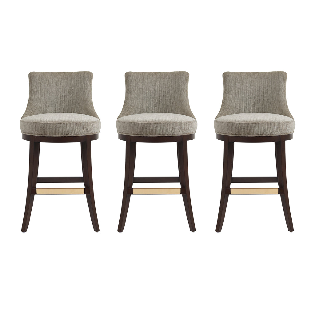 Manhattan Comfort Lucia Modern Chenille Wood Upholstered Barstool in Taupe - Set of 3